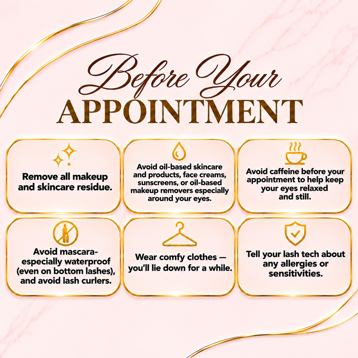 LV Luxe Lash Beauty Lounge: Before Your Appointment guide. Six tips to prepare for your lash appointment.